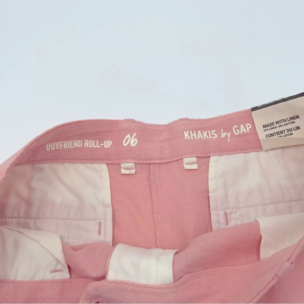 Khakis by GAP Shorts Sz 6 Boyfriend Roll-up Bermuda Pink Linen Cotton Blend - Picture 4 of 5